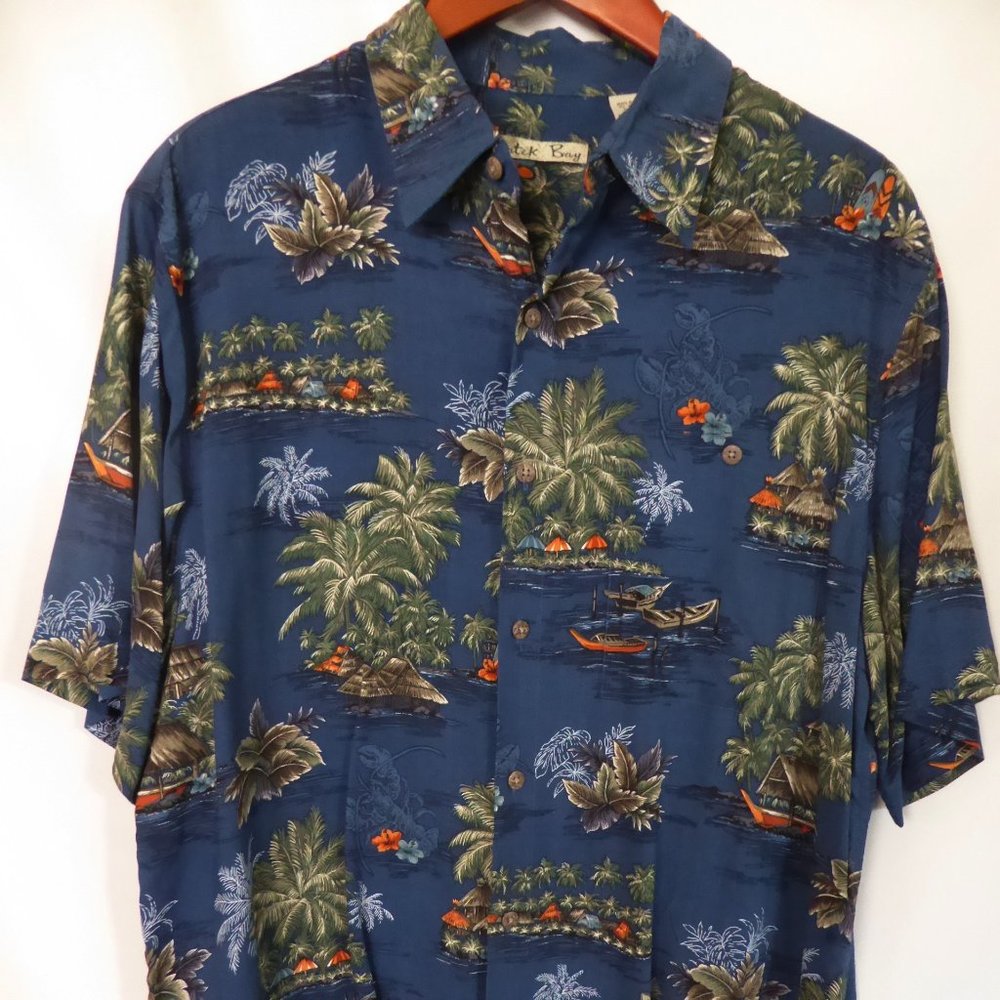BATEK BAY MENS BLUE HAWAIIAN PRINT BUTTON DOWN SHIRT (PRE-OWNED) LARGE